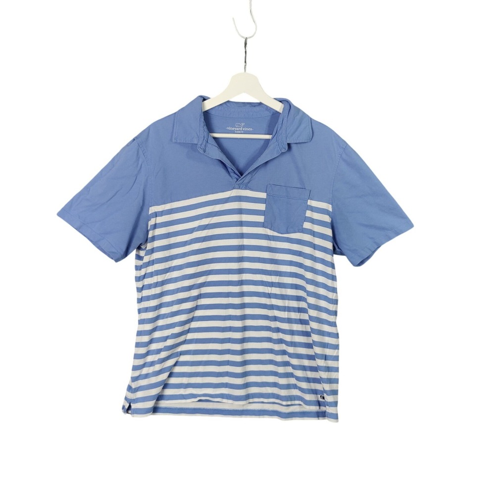 Vineyard Vines Men Preppy Coastal Striped Hamptons Polo Shirt L Blue Pima Cotton